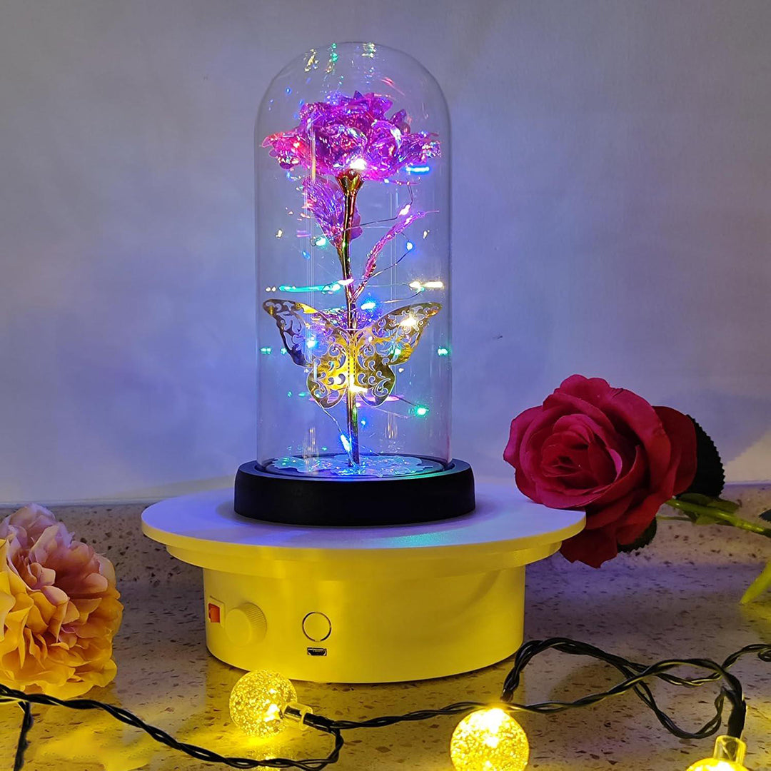 Plastic Preserved Flowers Rose Gift Artificial Flower Light Up Rose Rose In Glass Dome Personalized Gifts For Mom Sisters Friend Women Beans Rose Image 1