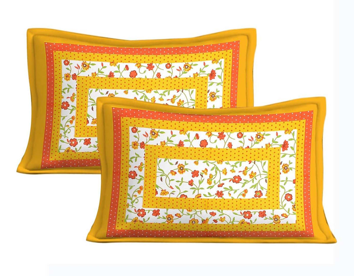 Cotton (90x100 Inch) Double Size Bedsheet With 2 Pillow Cover in Yellow Color Image 3