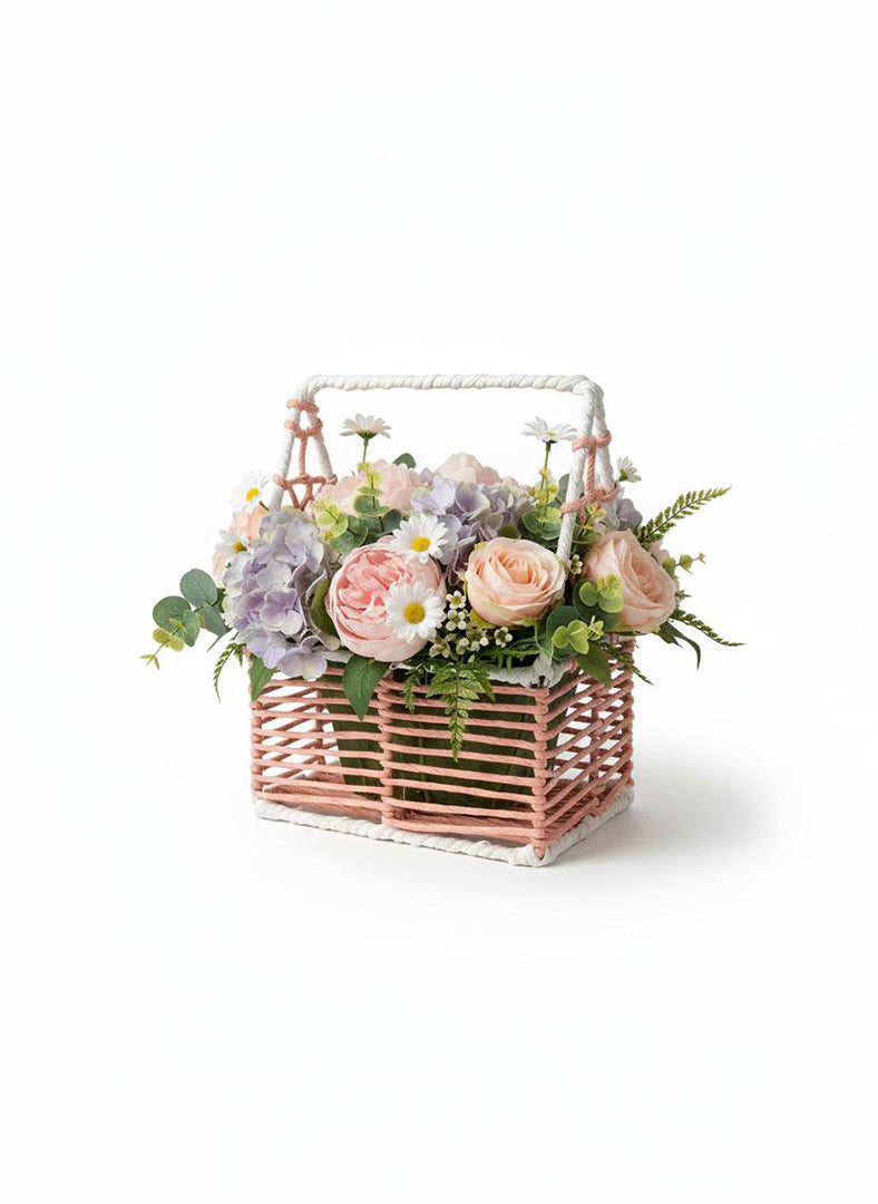 Handcrafted Artificial Flower Basket Colorful Table Decor For Home Office Wedding Festive Decoration Image 1