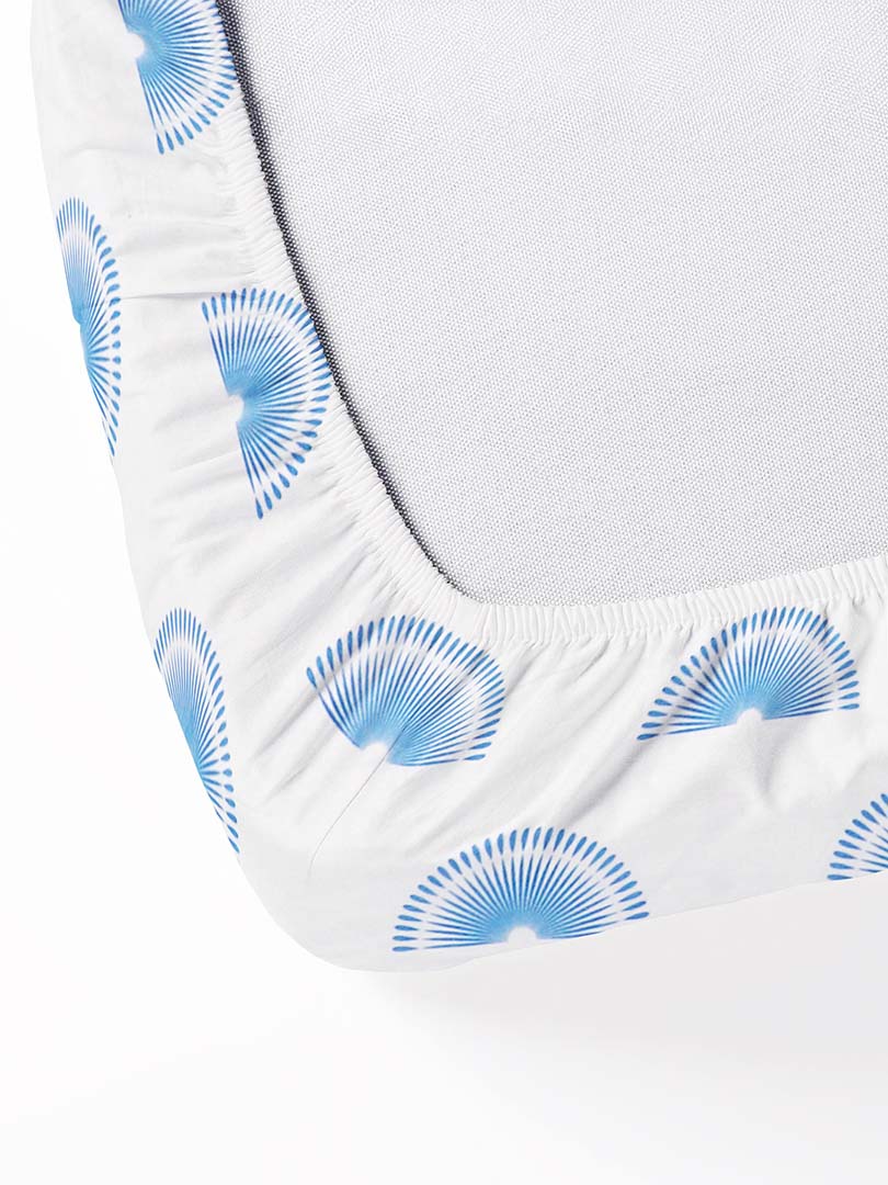 Glace Cotton (60x90 Inch) Single Size Bedsheet With 1 Pillow Cover in White & Blue Color Image 3