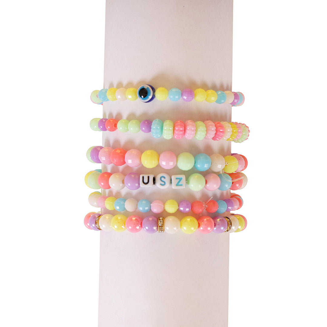 Diy Beading Kit Set Of 400 Pcs 12 Plastic Beads With Elastic Thread Thread Cutter Jute Bag Light Multicolor Image 4