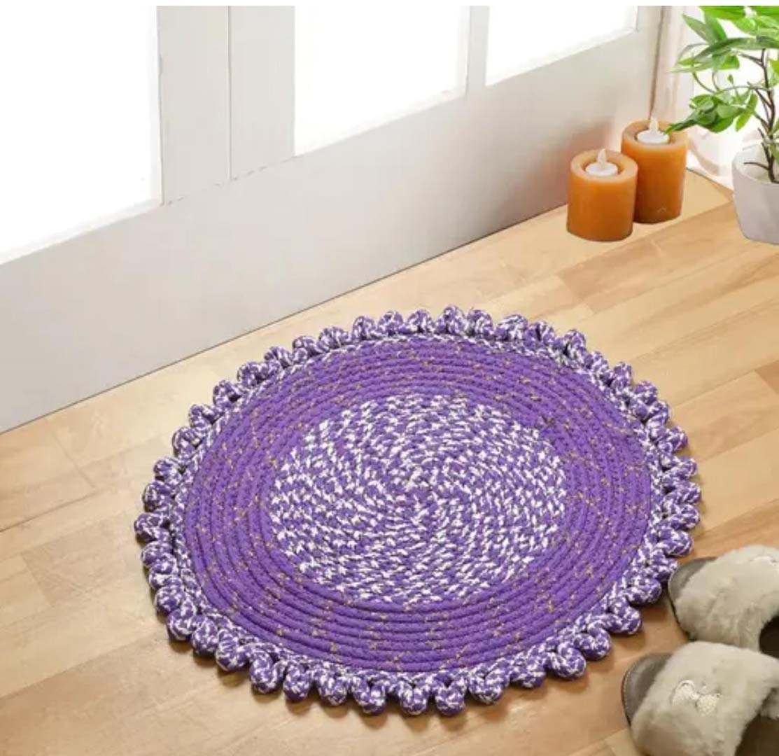 Polyester Anti-Slip Doormat for Home & Bathroom Entrance Violet Round Mat (53 cm) Image 1