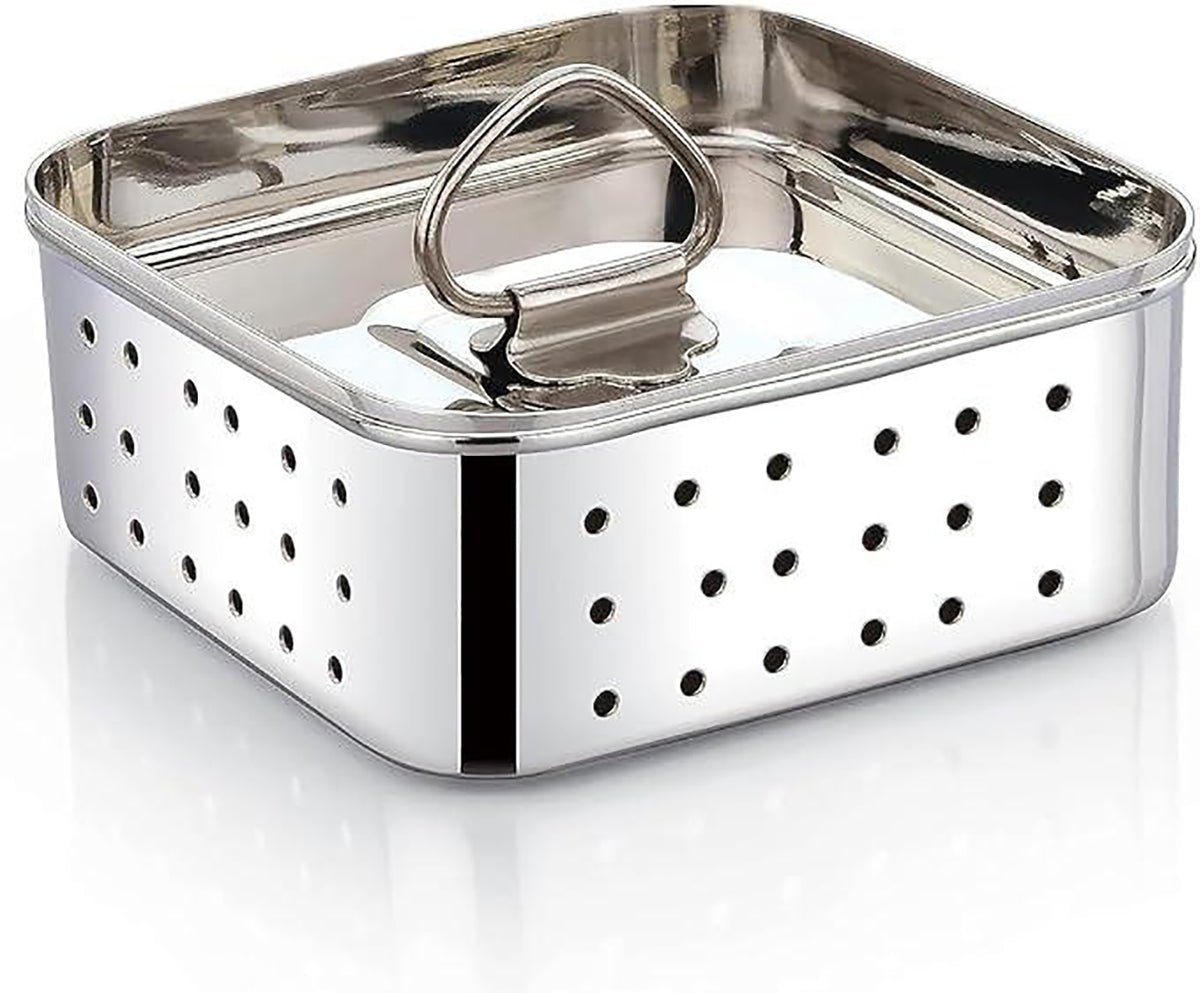 Stainless Steel Square Paneer Tofu Sprout Press Mould Maker Strainer Silver 250Ml Small Size 104x104x4 Centimeters Image 1