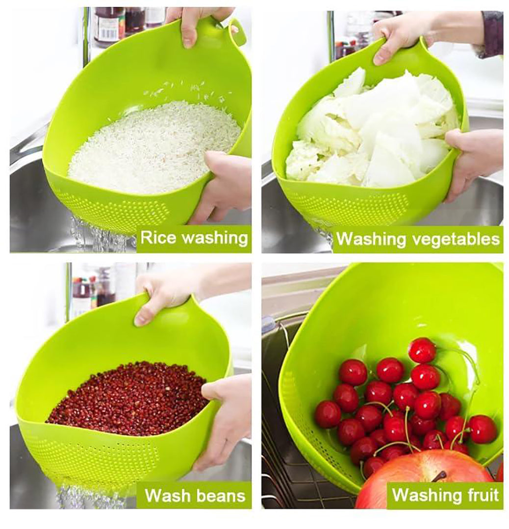 Multipurpose Plastic Rice Wash Bowl With Handle For Rice Vegetable And Fruits Image 4