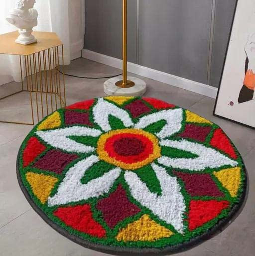 Cotton Anti-Slip Doormat for Home & Bathroom Entrance Multicolor Round Mat (24 Inch) Image 1