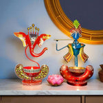 Decorative Ganesh Krishna Diya Stand Artistic Pair For Gift Pooja Image 1