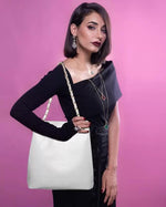 Handbag For Women And Girls Stylish White Faux Leather/Leatherette Bag Image 2