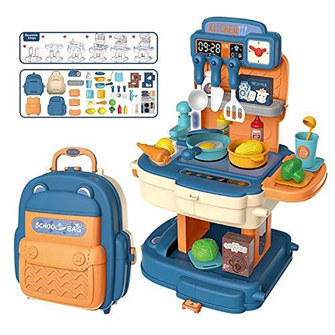 School Bag Kitchen Set For Kids Girl Kitchen With Suitcase Play Kitchen Set Blue Kids Kitchen Play Set Great Educational Toy Gifts For Girls Image 1