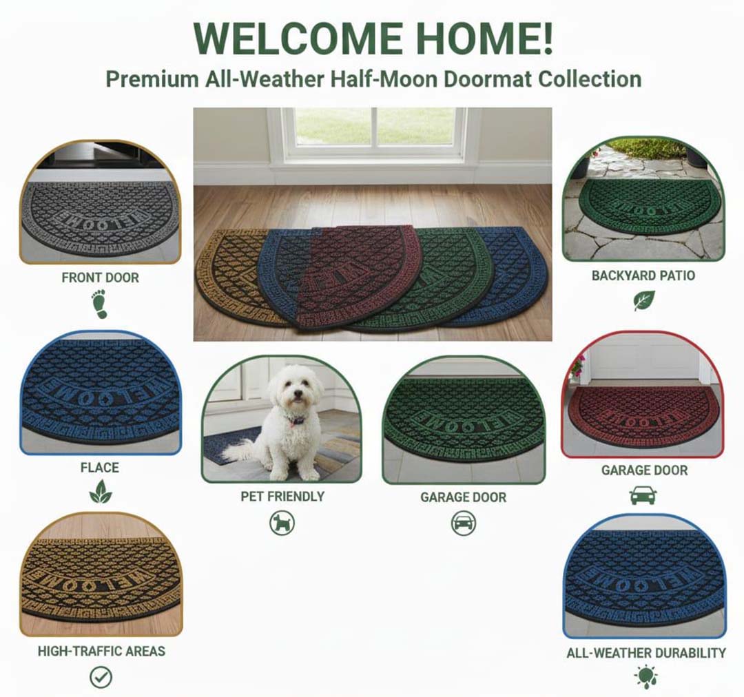Rubber Anti-Slip Doormat for Home & Bathroom Entrance Green Semi Circle Mat (45x65 cm) Image 4