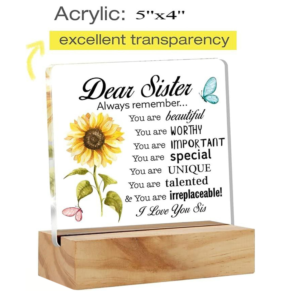 Bellu Sisters Gift Best Sister Gifts From Sister Inspirational Sister Love Desk Decor Floral Acrylic Desk Plaque Sign With Wood Stand Home Office Desk Sign Keepsake5X4 Inches Image 2