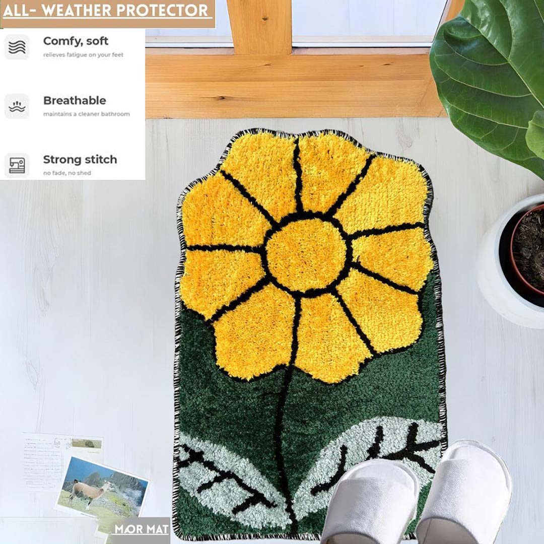 Microfiber Anti-Slip Doormat for Home & Bathroom Entrance Yellow & Green Flower Mat (40x60 cm) Image 2
