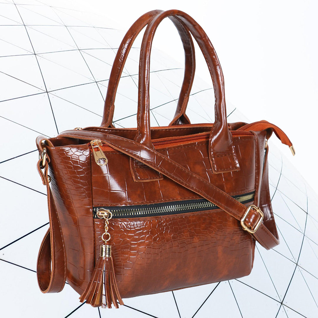 Handbag For Women And Girls Stylish Brown Faux Leather/Leatherette Bag Image 1