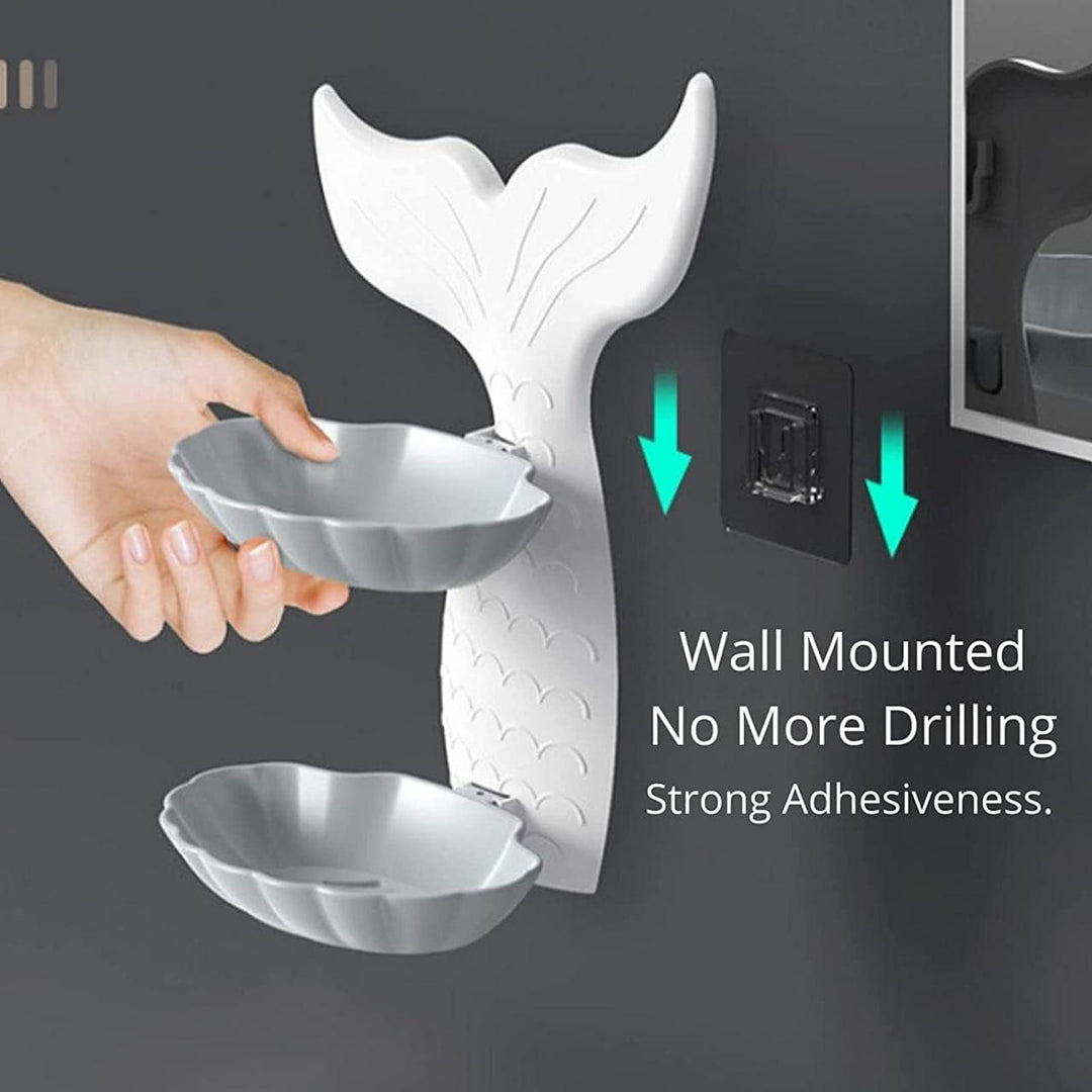 Soap Holder For Bathroom Self Adhesive Mermaid Shape Double Layer Soap Case Image 4