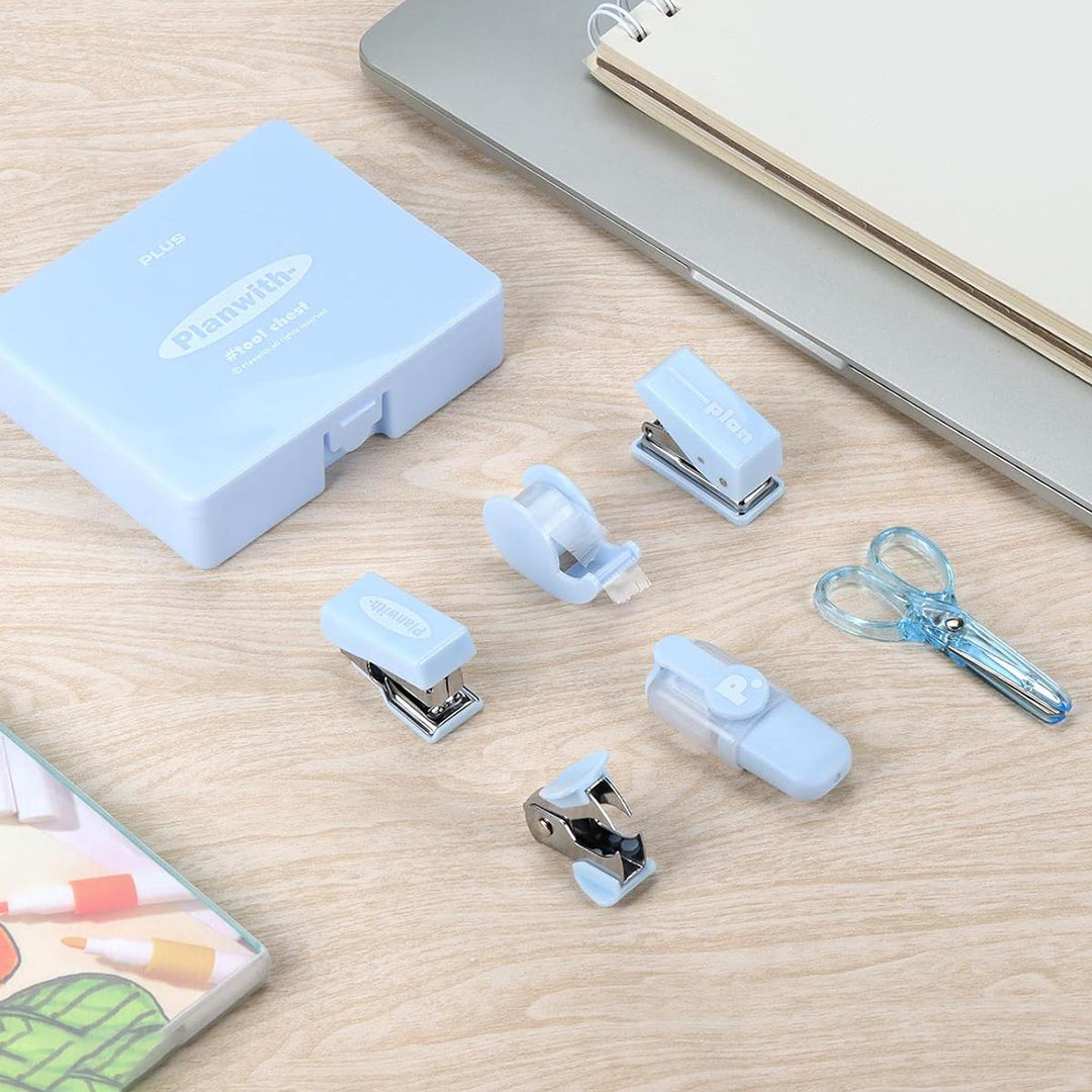 Stationery Items Handbook Tool Box Multipurpose Combo Pack With Stapler Machine Staples Hole Puncher Scissor Gift Set Image 4