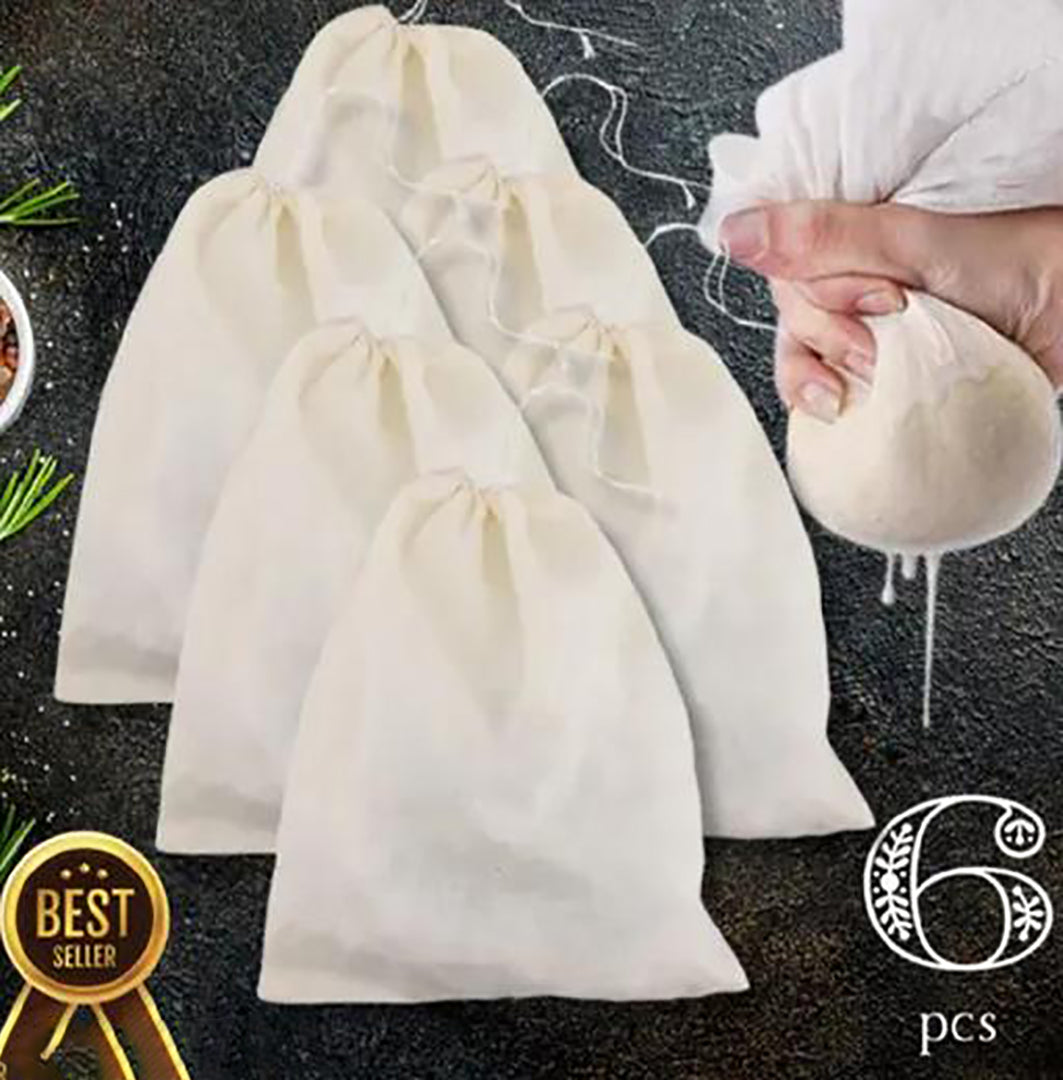 6 Pcs Set 9X12 Cotton Yogurt Strainer Cheese Cloth Bag Nut Milk Bags Image 1