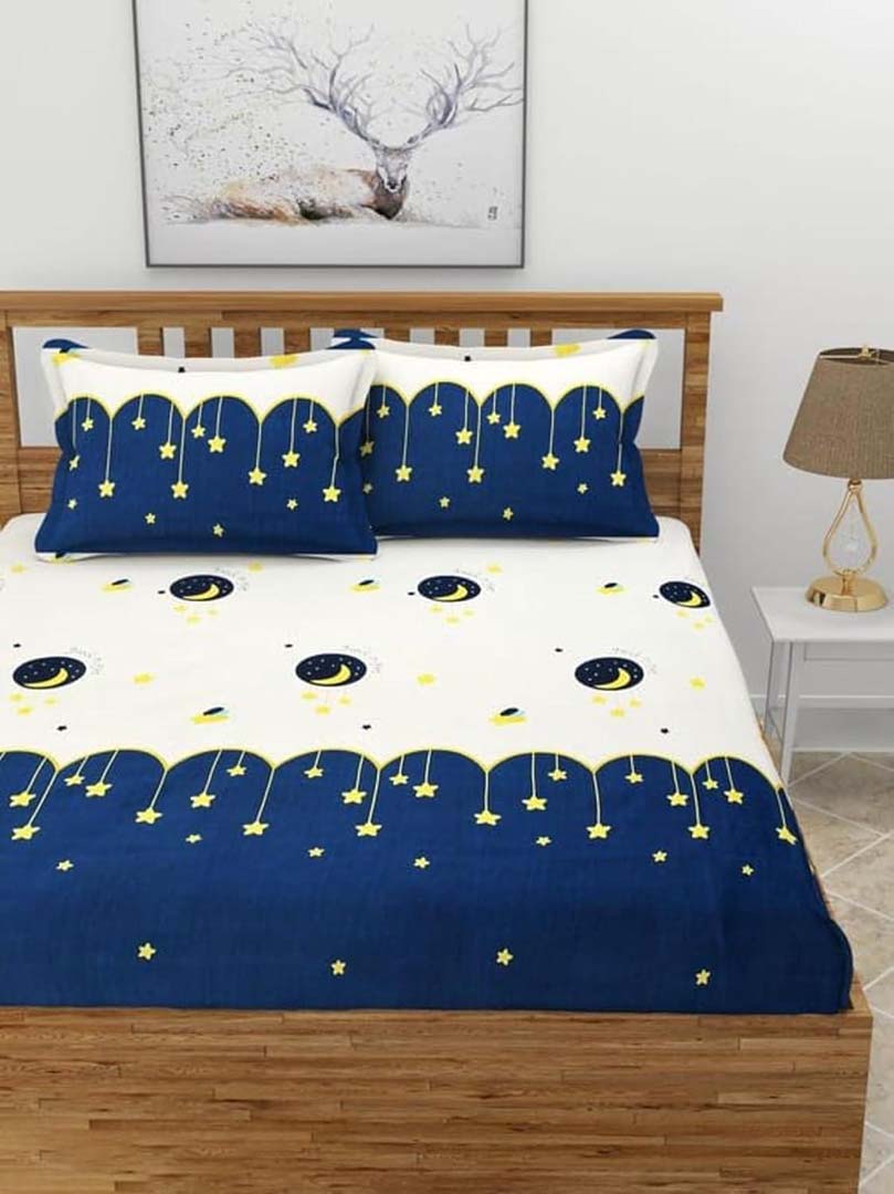 Cotton (78x72 Inch) Double Size Bedsheet With 2 Pillow Cover in Multicolor Image 2