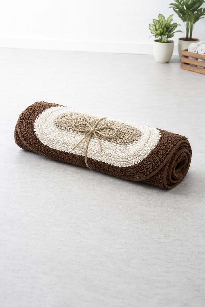 Polyester Anti-Slip Doormat for Home & Bathroom Entrance Brown oval Mat (40x60 cm) Image 1