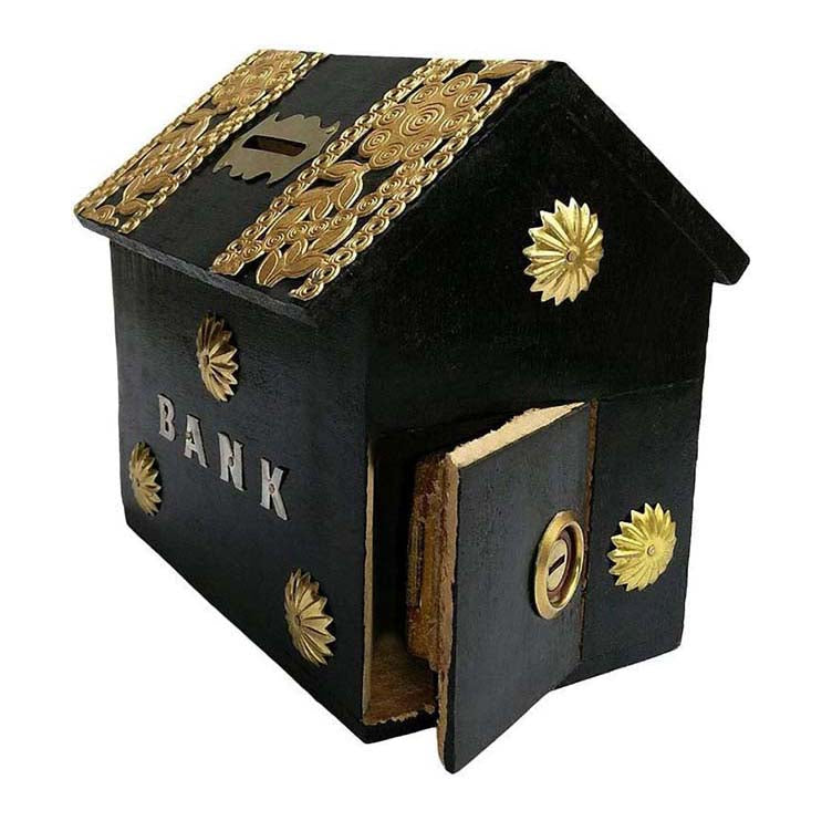 Wooden Money Bank Hut Style Kids Piggy Coin Box Hut Shape Piggy Bankmoney Bank For Kids And Adult Black Gifts For Kids Image 1