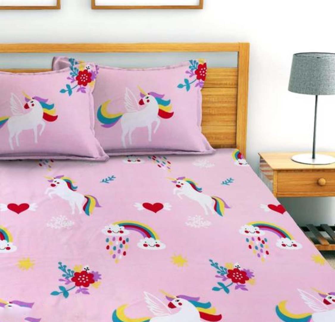 Glace Cotton (78x72 Inch) Double Size Bedsheet With 2 Pillow Cover in Pink Color Image 3