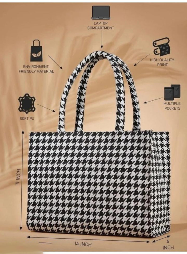 Handbag For Women And Girls Stylish Black & White Fabric Bag Image 3