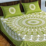 Cotton (90x100 Inch) Double Size Bedsheet With 2 Pillow Cover in Green Color Image 1