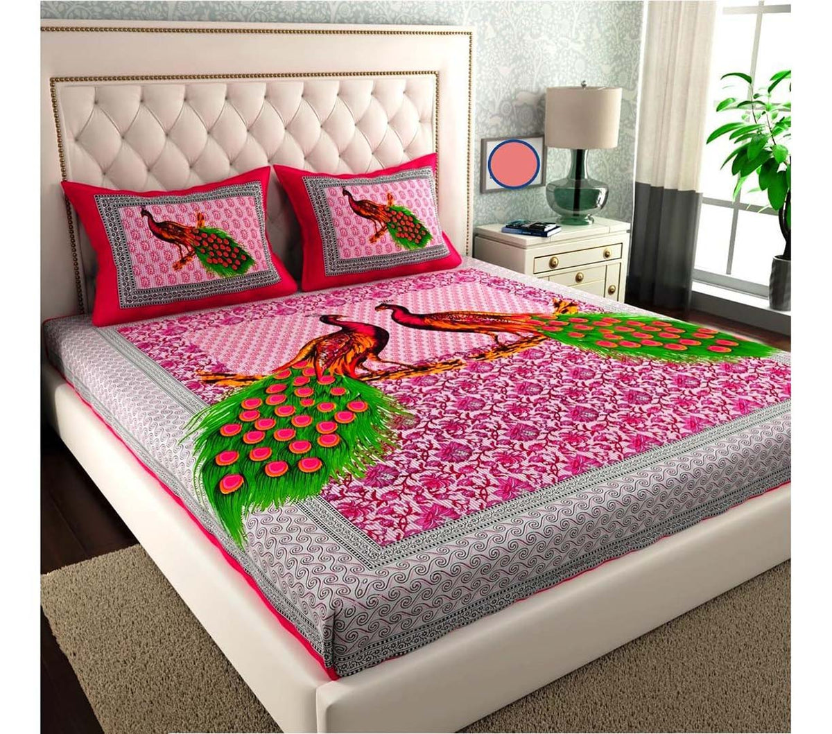 Cotton (90x100 Inch) Double Size Bedsheet With 2 Pillow Cover in Multicolor Image 1