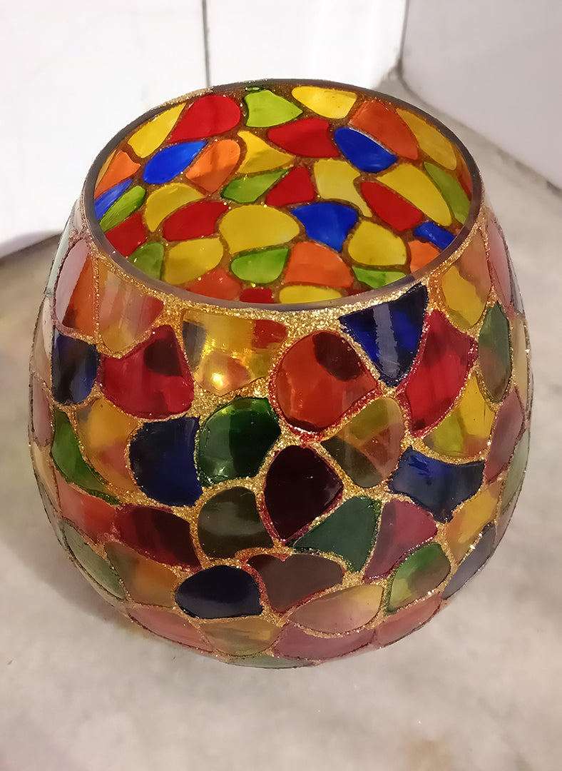 Flossy Naturals Glass T Light Rolly Polly With Multi Color Glass Vase 5 Inch Multicolor Glass Vase Handmade Romantic Glass Vase Home Image 2