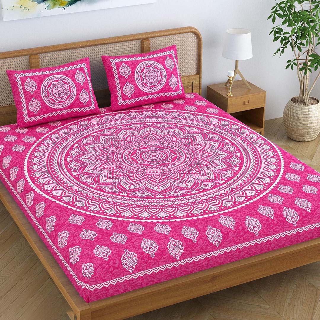 Cotton (90x100 Inch) Double Size Bedsheet With 2 Pillow Cover in Pink Color Image 2