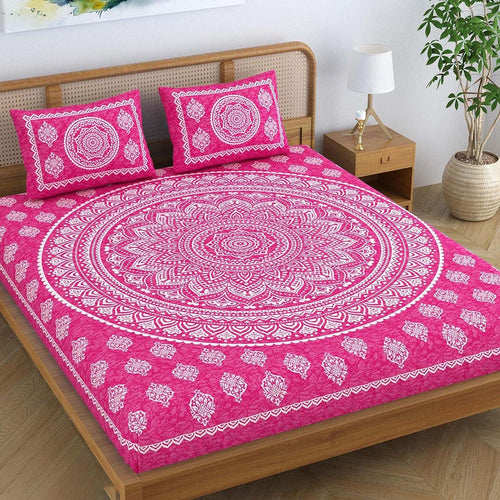 Cotton (90x100 Inch) Double Size Bedsheet With 2 Pillow Cover in Pink Color Image 2