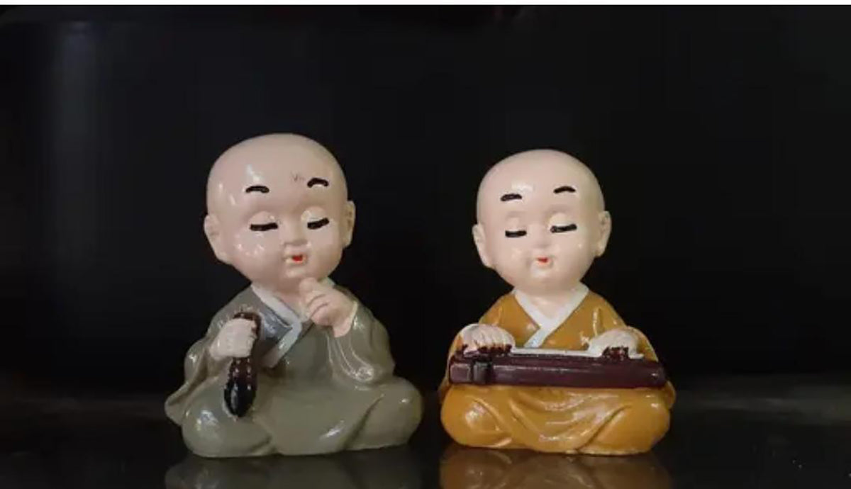 Little Baby Monk Idol Set Of 4 Cute Meditating Monk Statues For Home Decor Peaceful Laughing Buddha Showpiece For Car Dashboard Office Gift Image 3