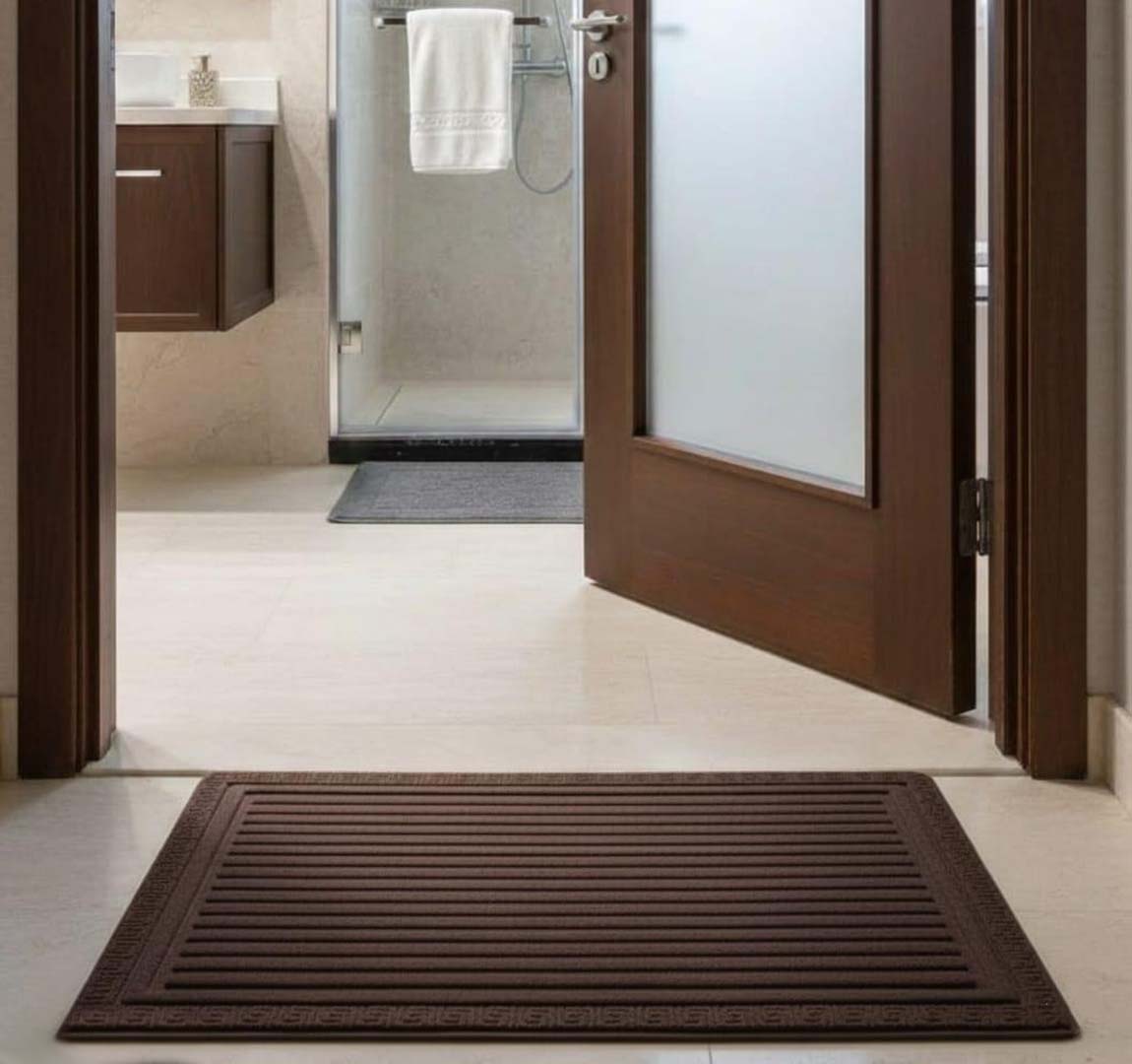 PVC Anti-Slip Doormat for Home & Bathroom Entrance Brown Rectangular Mat (40x60 cm) Image 1