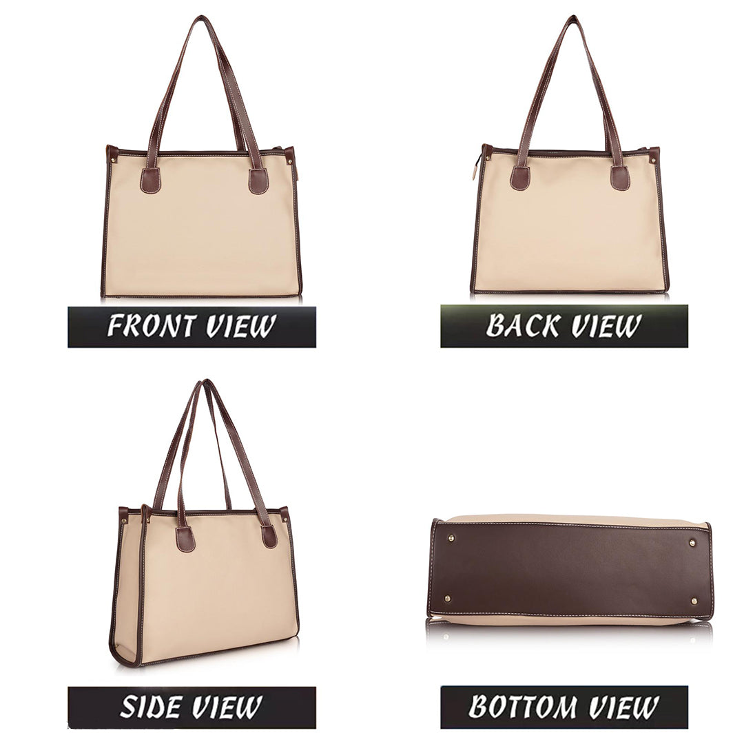 Handbag For Women And Girls Stylish Beige PU Leather Bag Image 2