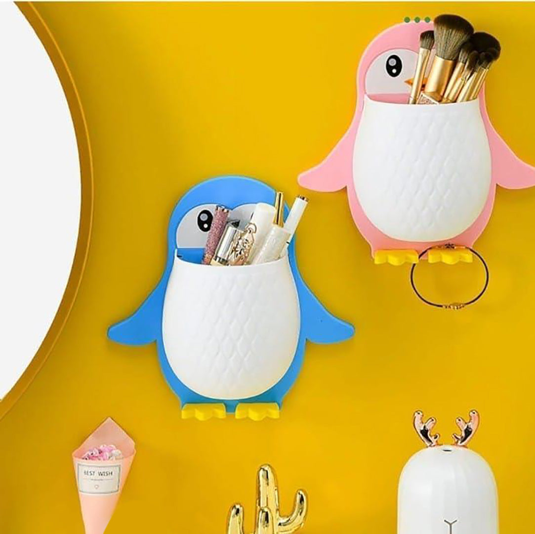 Pack Of 3 Kids New Penguin Design Toothbrush Holder Unique Wall Mounted Self Adhesive Storage Wall Mount Toothbrush Holder Wall Mount Remote And Mobile Stand Image 2