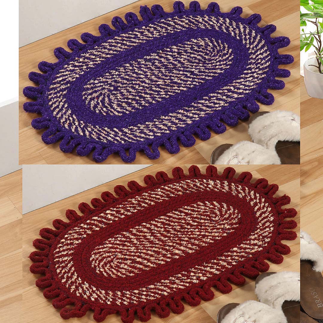 Cotton Anti-Slip Doormat for Home & Bathroom Entrance Multicolor oval Mat (12x22 Inch) Image 1