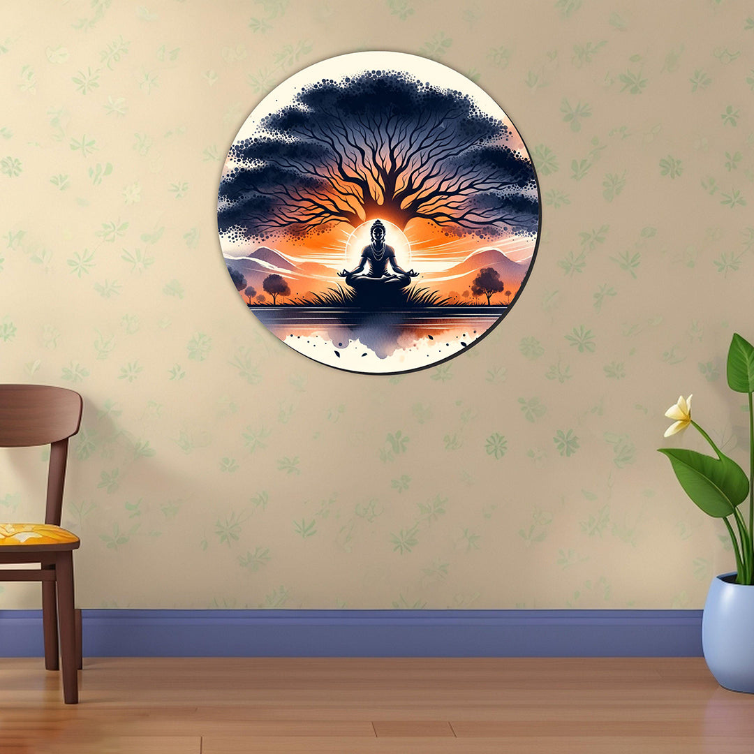 Sdf Meditation Buddha Wooden Wall Hanging Wall Painting For Home Decoration Gift 95 X 95 Inch Pack Of 1 Multi Image 4