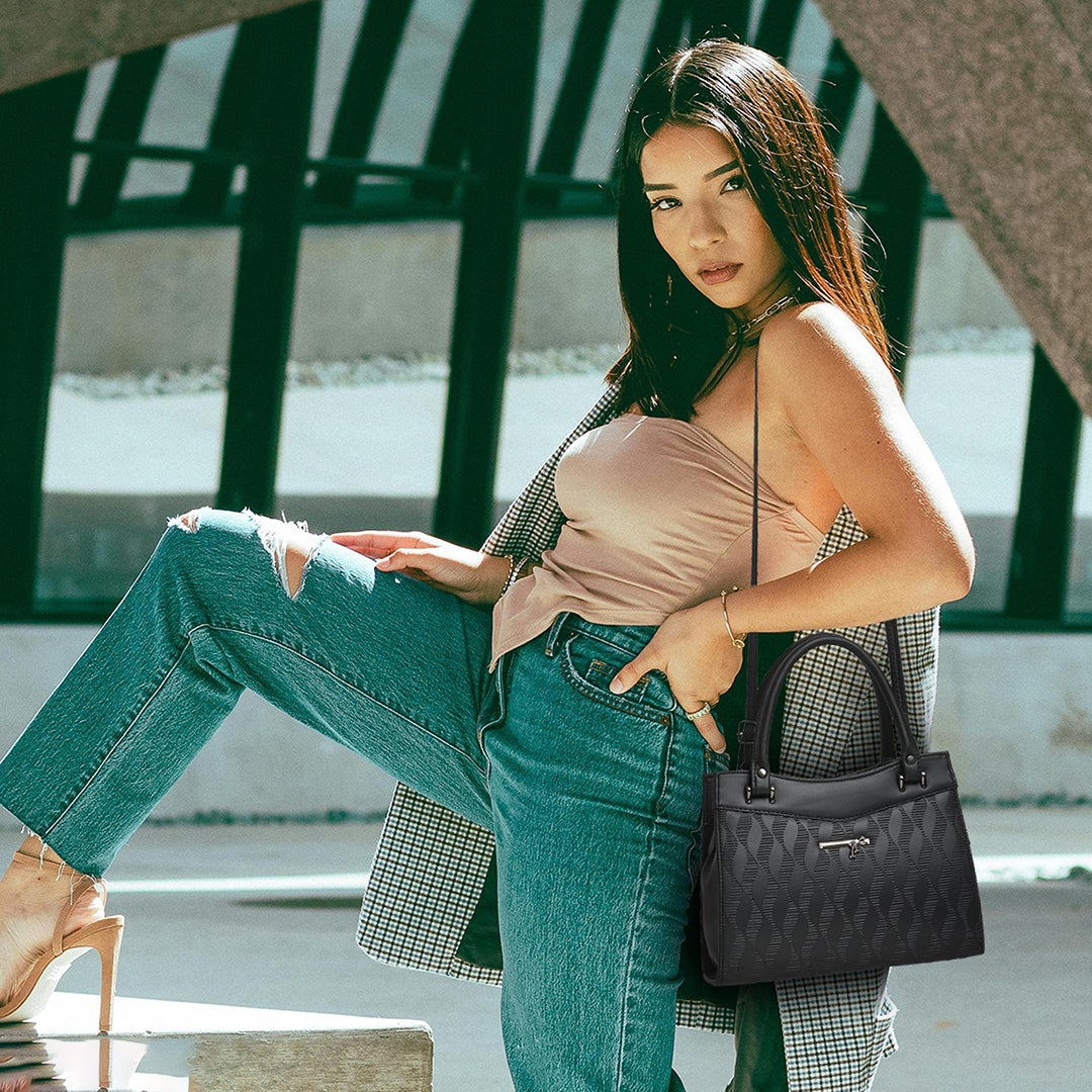 Handbag For Women And Girls Stylish Black PU Leather Bag Image 2