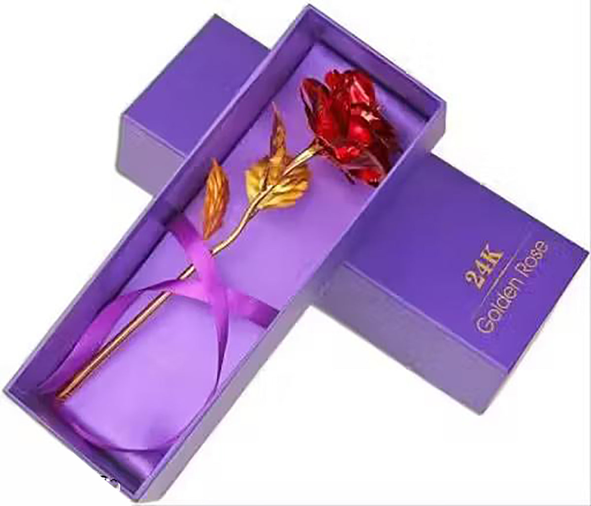 Feastive Celebration 24K Golden Rose Handcrafted Metal Rose With Gift Box Red And Gold 30 Cm Image 2