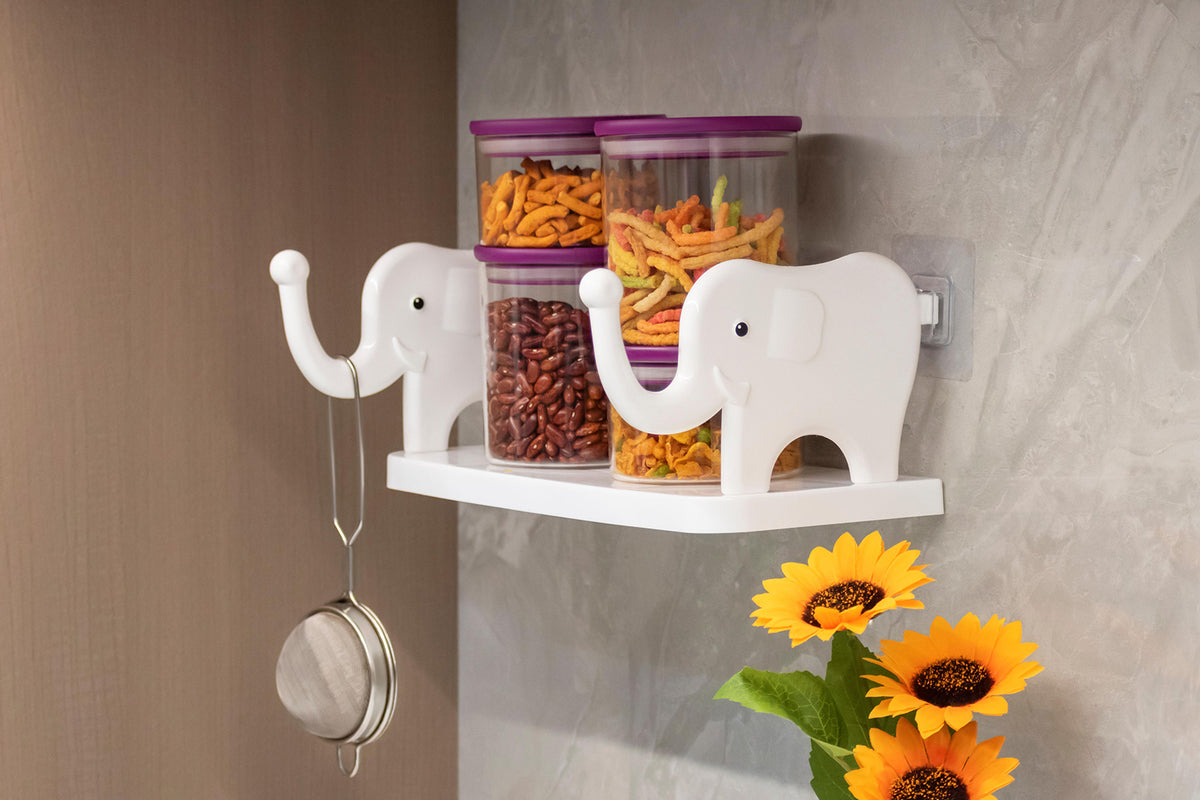 Stand For Bathroom Kitchen Office Bed Room Mobile Remote Stand 2 Nos Sticker One Plate And Two Hathi Type Hooks Image 1