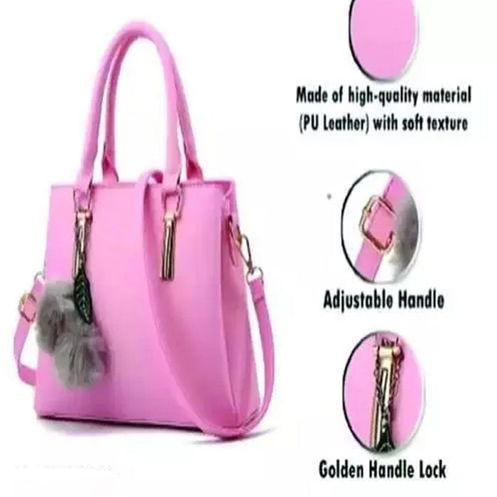 Handbag For Women And Girls Stylish Pink PU Leather Bag Image 2