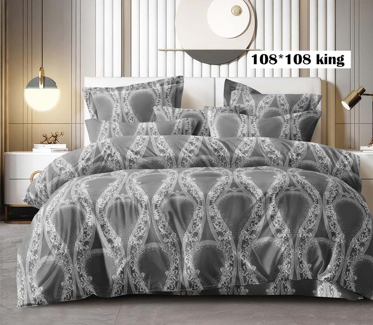 Cotton Feel Fabric (108x108 Inch) Double Size Bedsheet With 2 Pillow Cover in Grey Color Image 1
