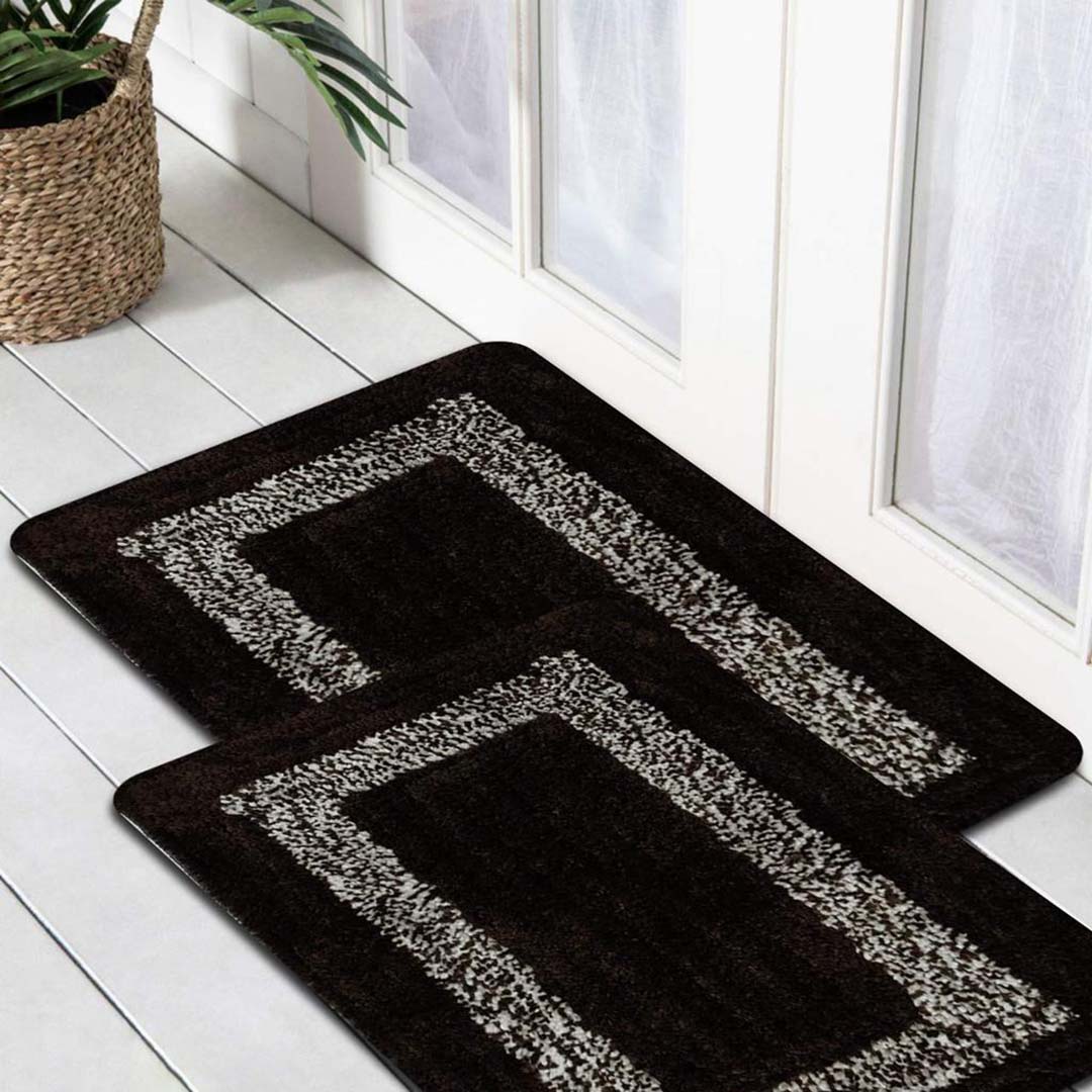 Cotton Anti-Slip Doormat for Home & Bathroom Entrance Black rectangular Mat (40x60 cm) 2 Pcs Image 1