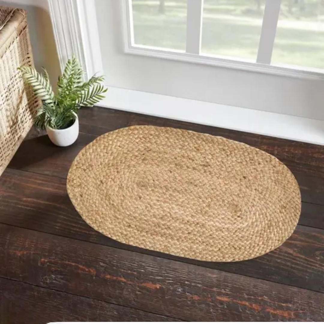 Jute Anti-Slip Doormat for Home & Bathroom Entrance Beige Oval Mat (38x58 cm) Image 2