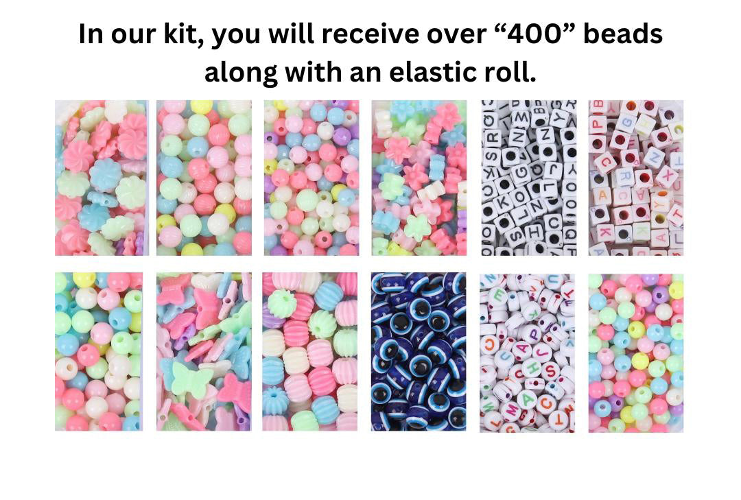 Diy Beading Kit Set Of 400 Pcs 12 Plastic Beads With Elastic Thread Thread Cutter Jute Bag Light Multicolor Image 2