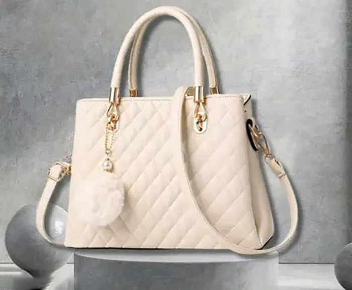 Handbag For Women And Girls Stylish cream PU Leather Bag Image 2