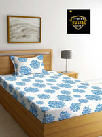 Cotton (60x90 Inch) Single Size Bedsheet With 1 Pillow Cover in White & Blue Color Image 1