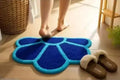 Velvet Anti-Slip Doormat for Home & Bathroom Entrance Blue Semi Circle Mat (40x60 cm) Image 1