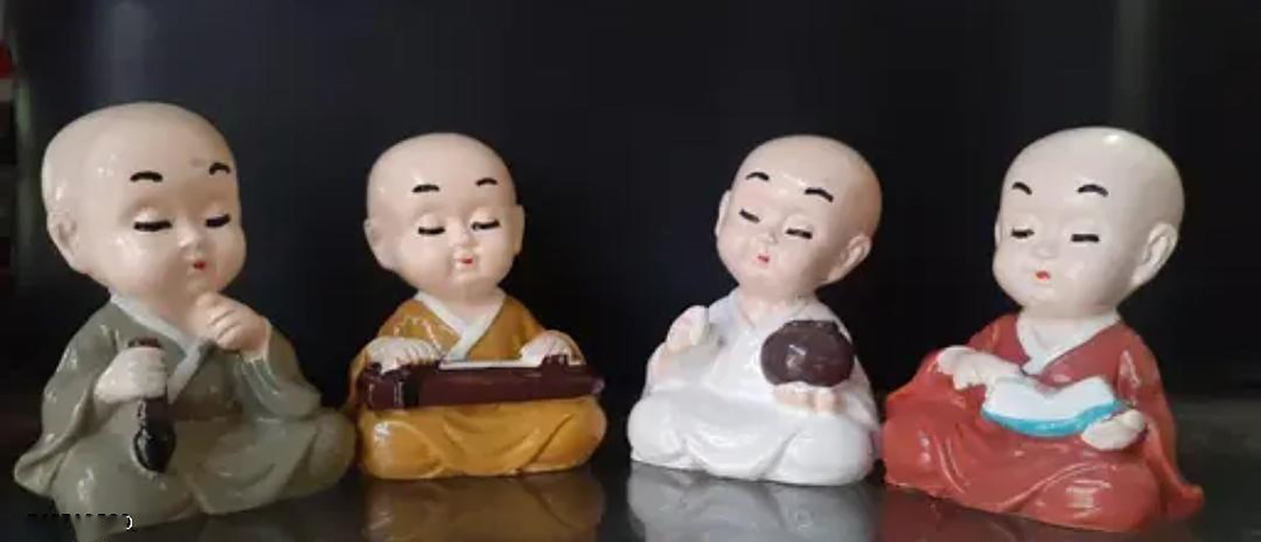 Little Baby Monk Idol Set Of 4 Cute Meditating Monk Statues For Home Decor Peaceful Laughing Buddha Showpiece For Car Dashboard Office Gift Image 1