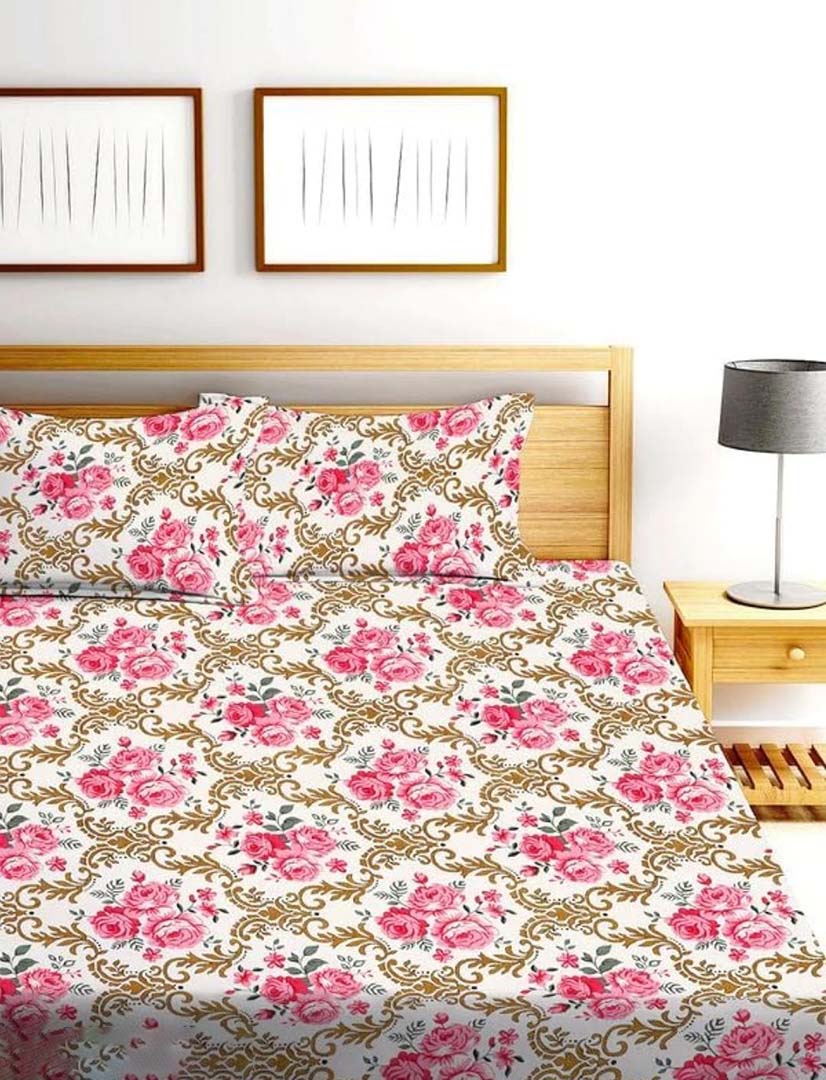 Cotton Linen (88x94 Inch) Double Size Bedsheet With 2 Pillow Cover in Multicolor Image 2