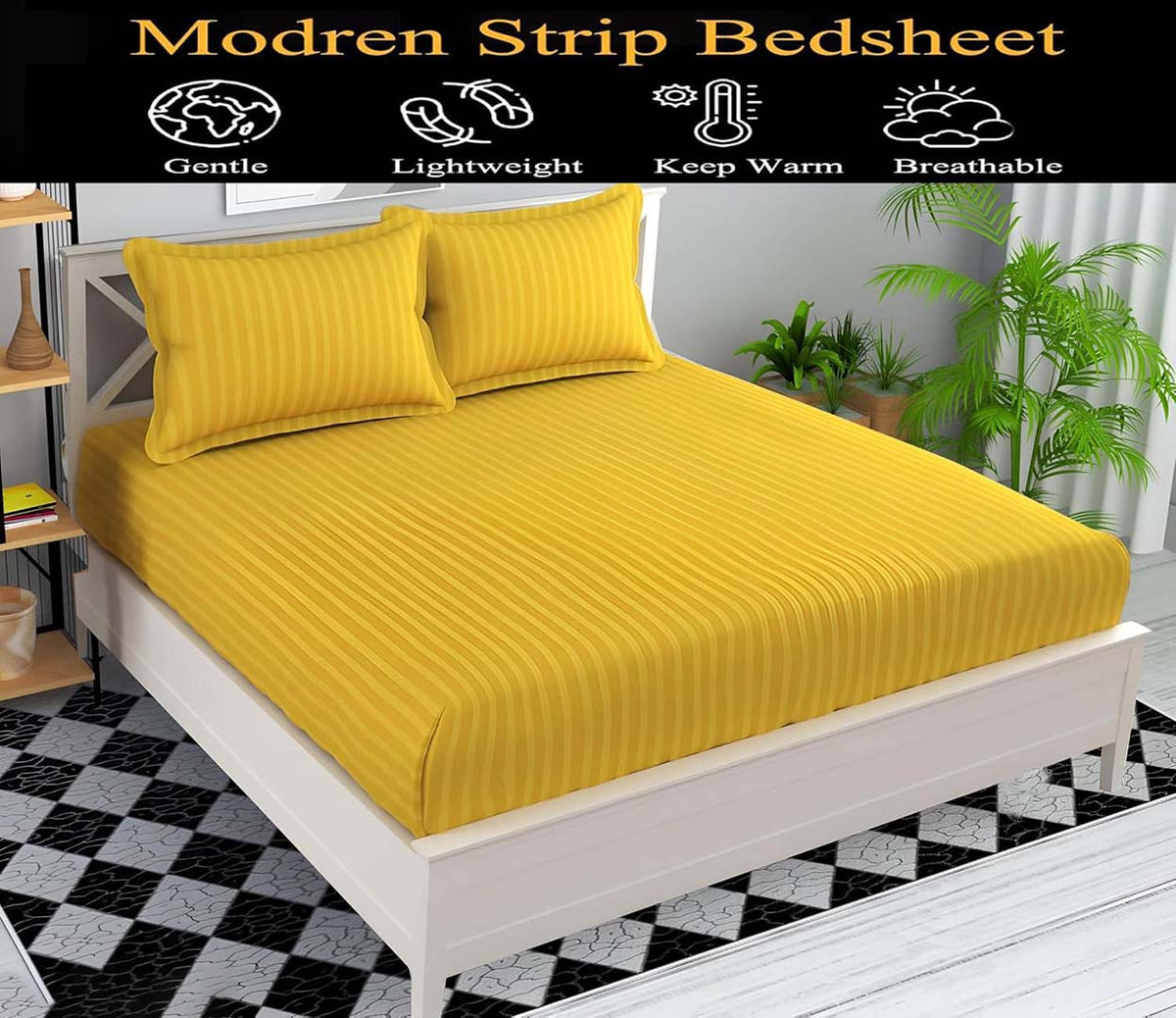 Cotton (90x100 Inch) Double Size Bedsheet With 2 Pillow Cover in Yellow Color Image 3