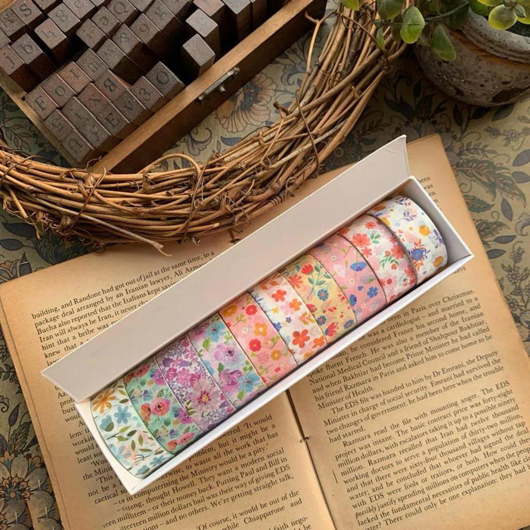 10 Rolls Washi Tape Set Star And Floral Design Masking Tape 15Mm Wide Nostalgic Style Decor Colorful Tapes For Diy Craft Bullet Journal Planners Scrapbooking Image 1